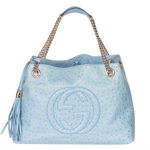 SOLD - Gucci Soho Blue Ostrich Leather Shoulder Bag